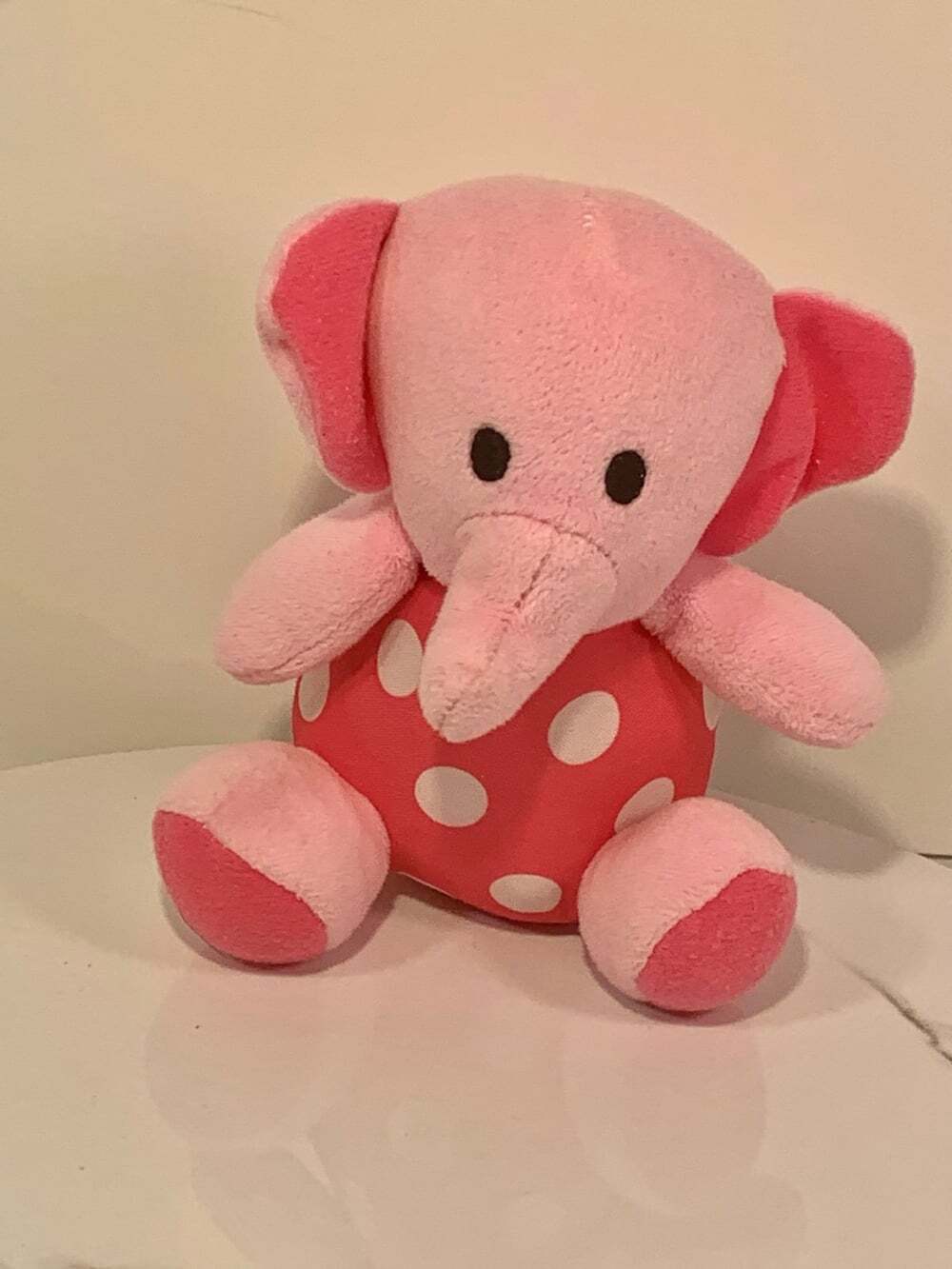 Pink polka dot elephant  baby rattle plush Sassy